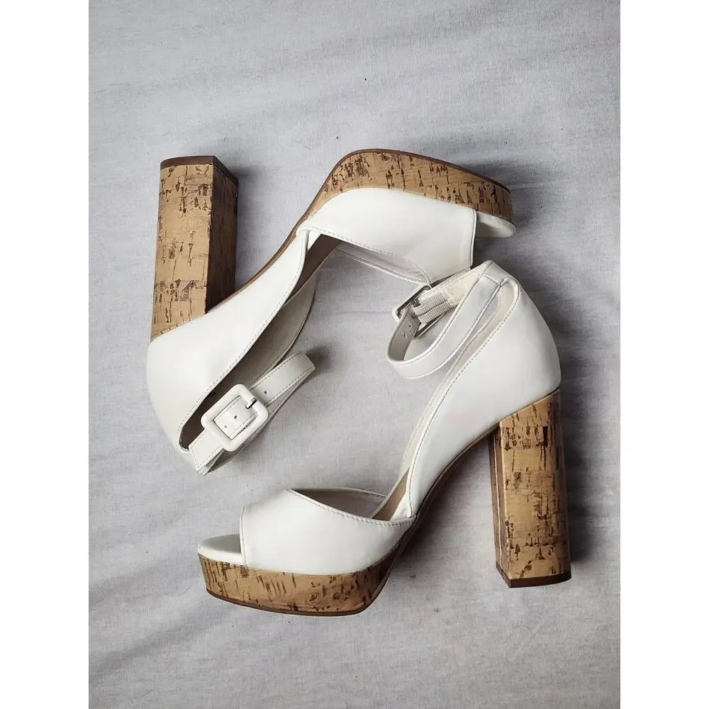 Me Too Eugena Women's 5.5 White Tall Heels Pumps Classy Formal Minimalist Preppy